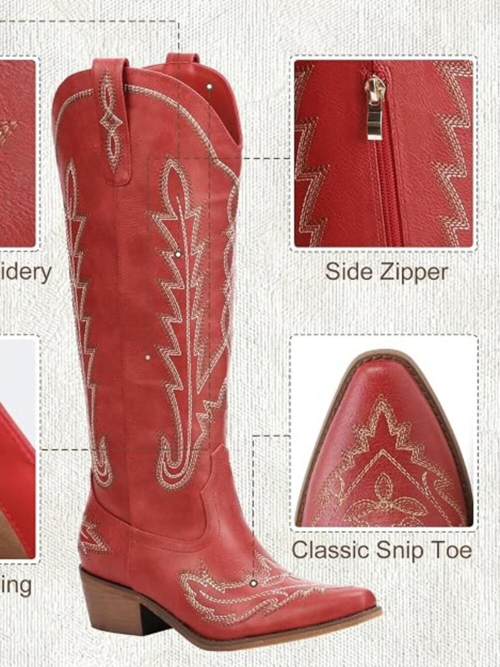 Cowgirl Boots Women Knee High Western Cowboy Boot Country Tall Boot Embroidered - Picture 3 of 4